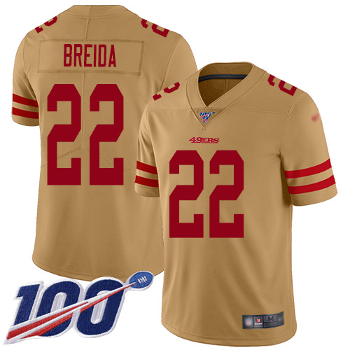 San Francisco 49ers Limited Gold Men Matt Breida NFL Jersey 22 100th Season Vapor Untouchable Inverted Legend